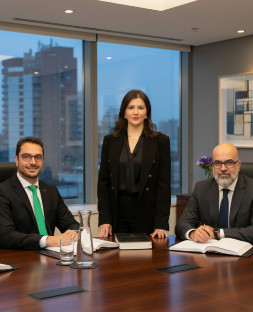 Imagem sócios sentados mesa de reunião
